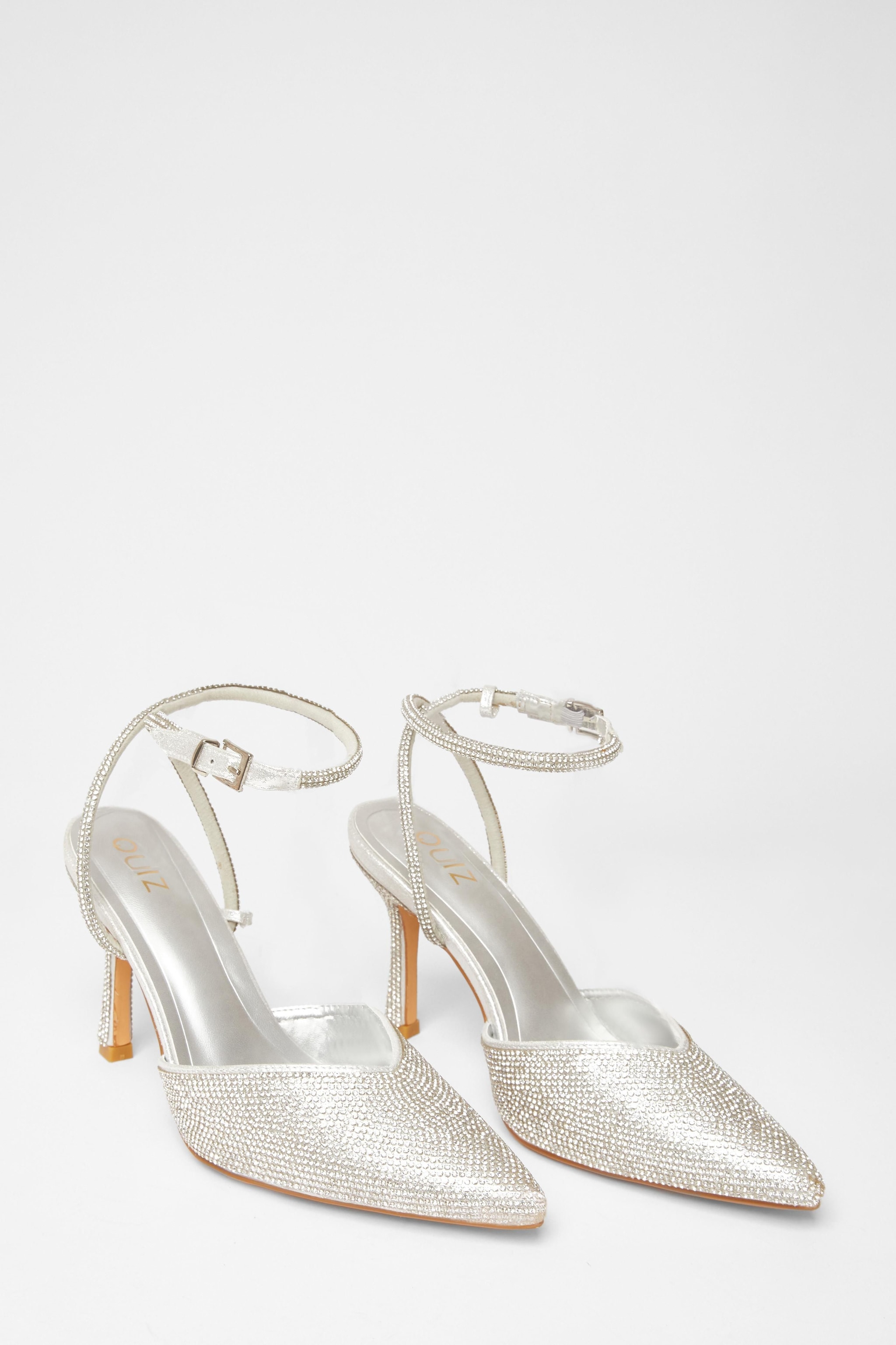 Quiz Silver All Over Diamante Court Heels image 2