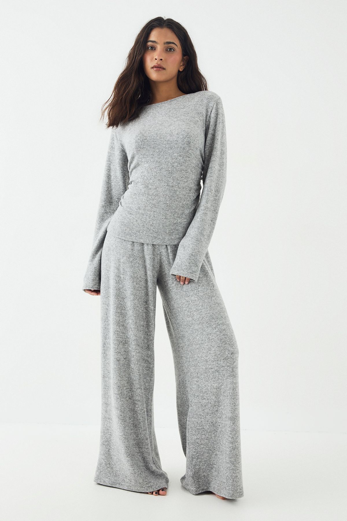 DSGN Studio DSGN Studio Ruched Side Long Sleeve Top Ash Grey image 3