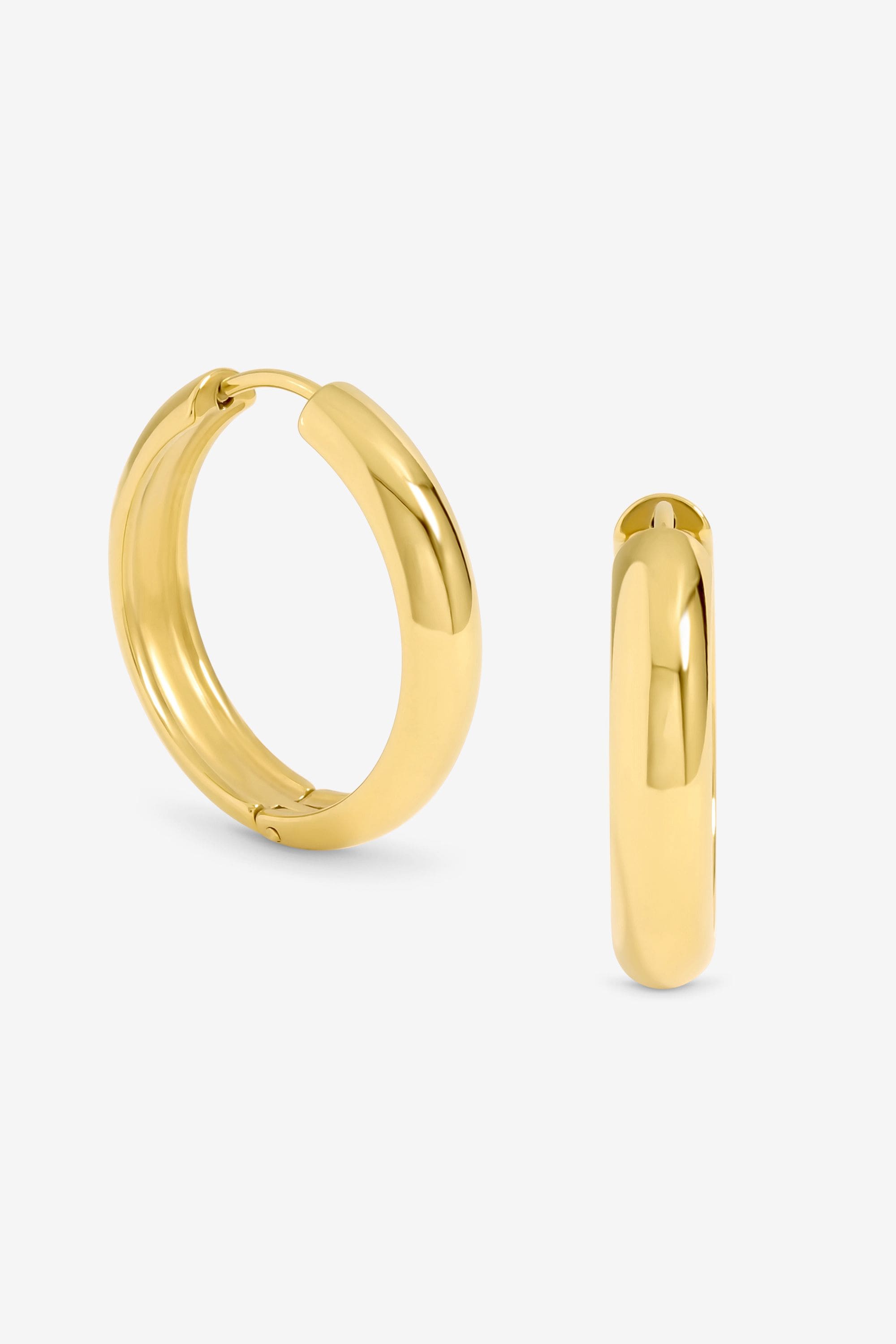 Jon Richard Waterproof Gold Plated Medium Flat Surface Hoop Earrings image 1