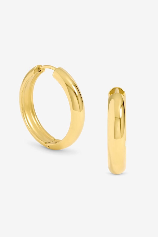 Jon Richard Waterproof Gold Plated Medium Flat Surface Hoop Earrings
