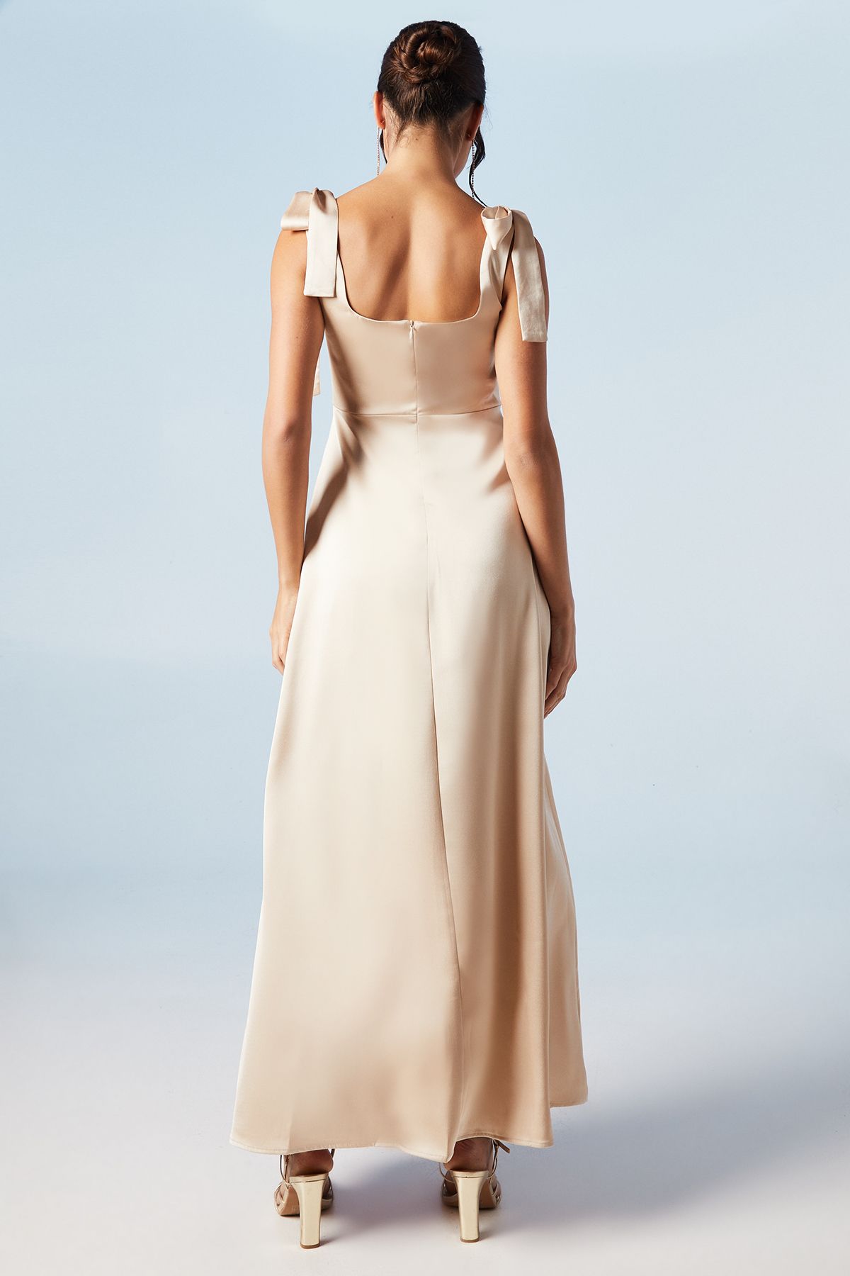 Oasis Oasis by Coast Satin Tie Shoulder Midi Bridesmaid Dress Champagne image 3