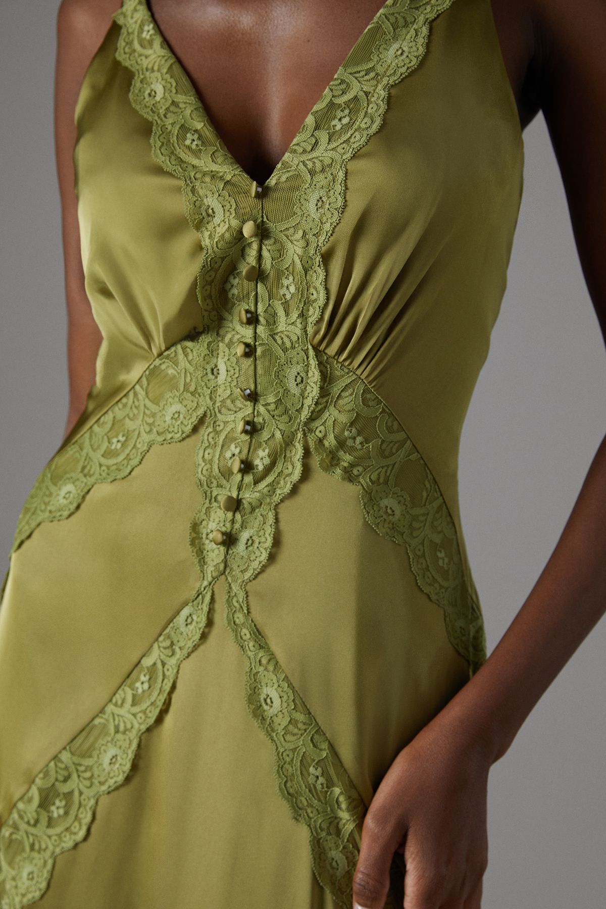 Coast Lace Trim Maxi Dress Olive image 5