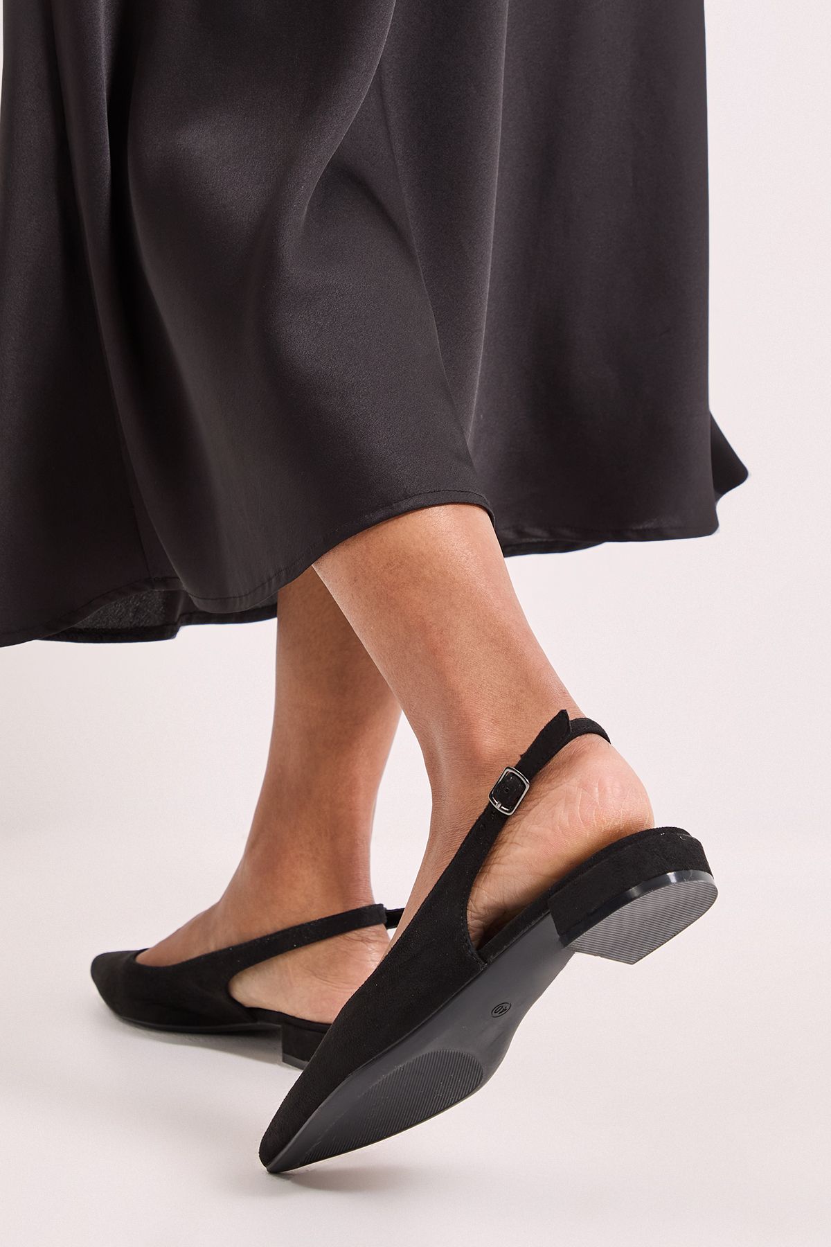 Dorothy Perkins Enola Faux Suede Pointed Low Block Heel Slingback Shoes Natural Black image 3