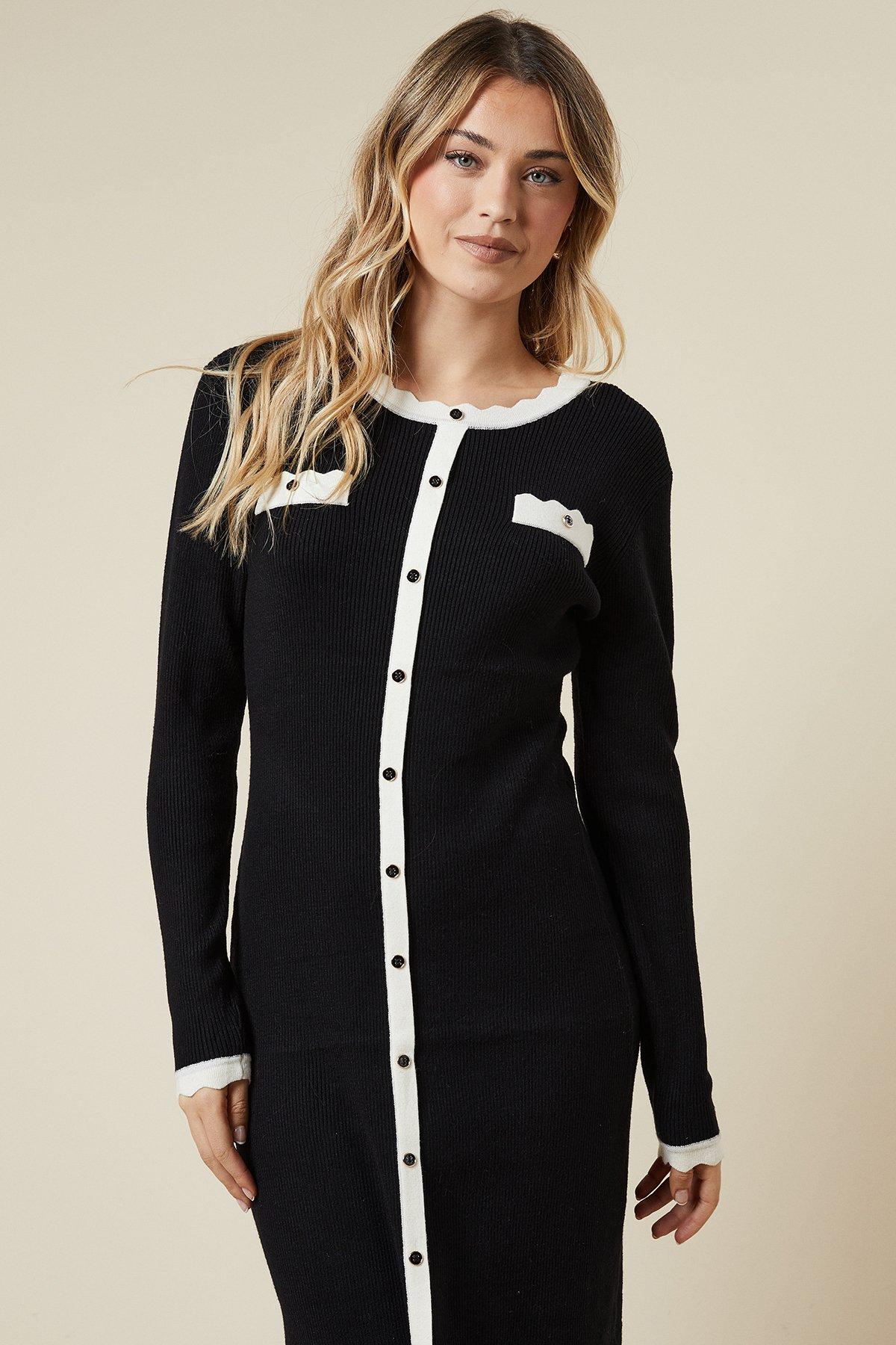 Oasis Scallop Edge Button Down Knitted Midi Dress Black image 4