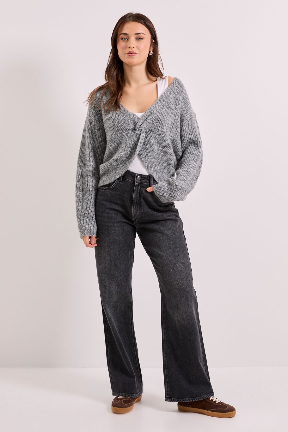 Dorothy Perkins Wrap Front Cardigan Grey Marl image 2