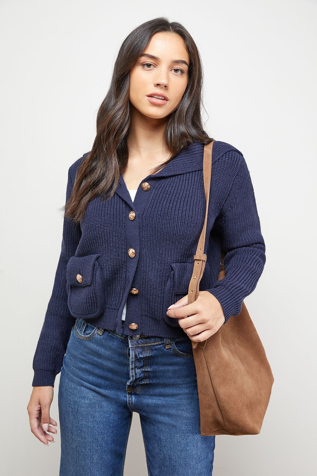 Oasis Hooded Pocket Front Button Down Cardigan Navy image 1