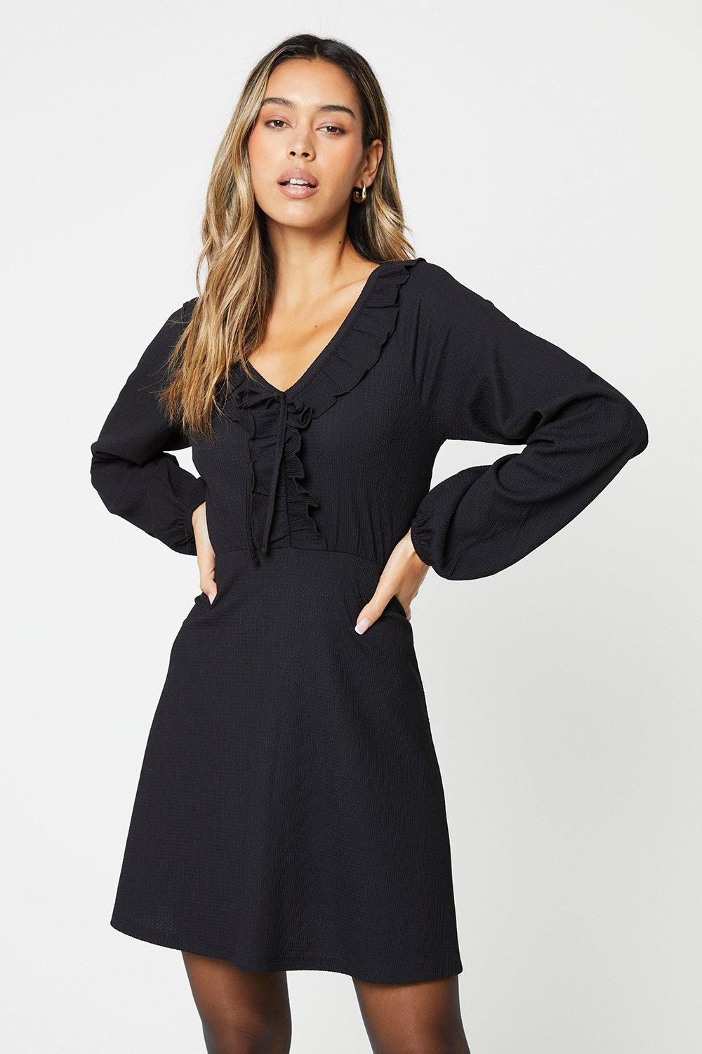 Dorothy Perkins Black Frill Neck Mini Dress Black image 2