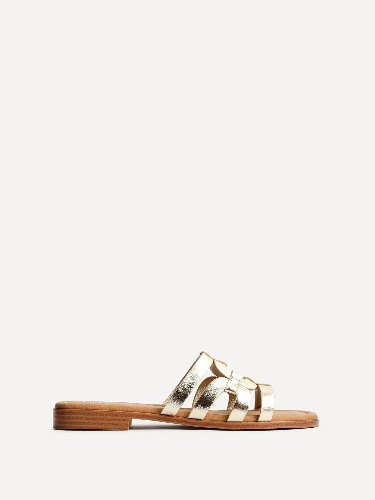 Linzi Lupita Gold Faux Leather Linked Flat Slider Sandal image 1