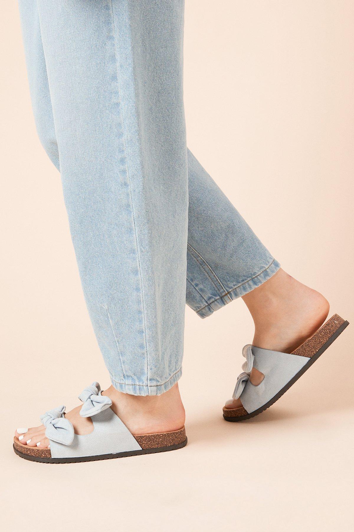 Dorothy Perkins Bryony Faux Suede Double Bow Footbed Sandals Blue image 2