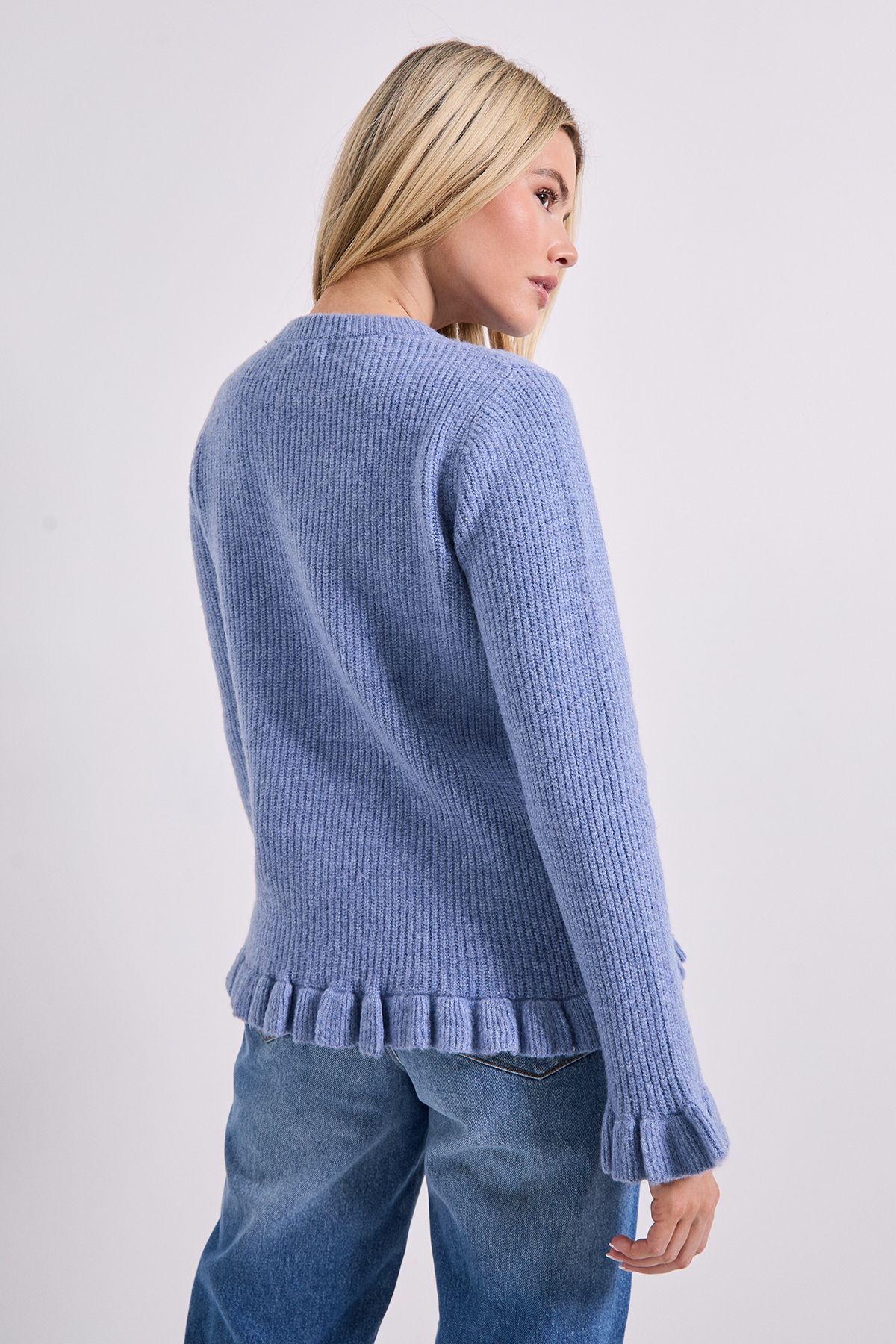 Dorothy Perkins Ribbed Ruffle Cuff Jumper Light Blue image 3