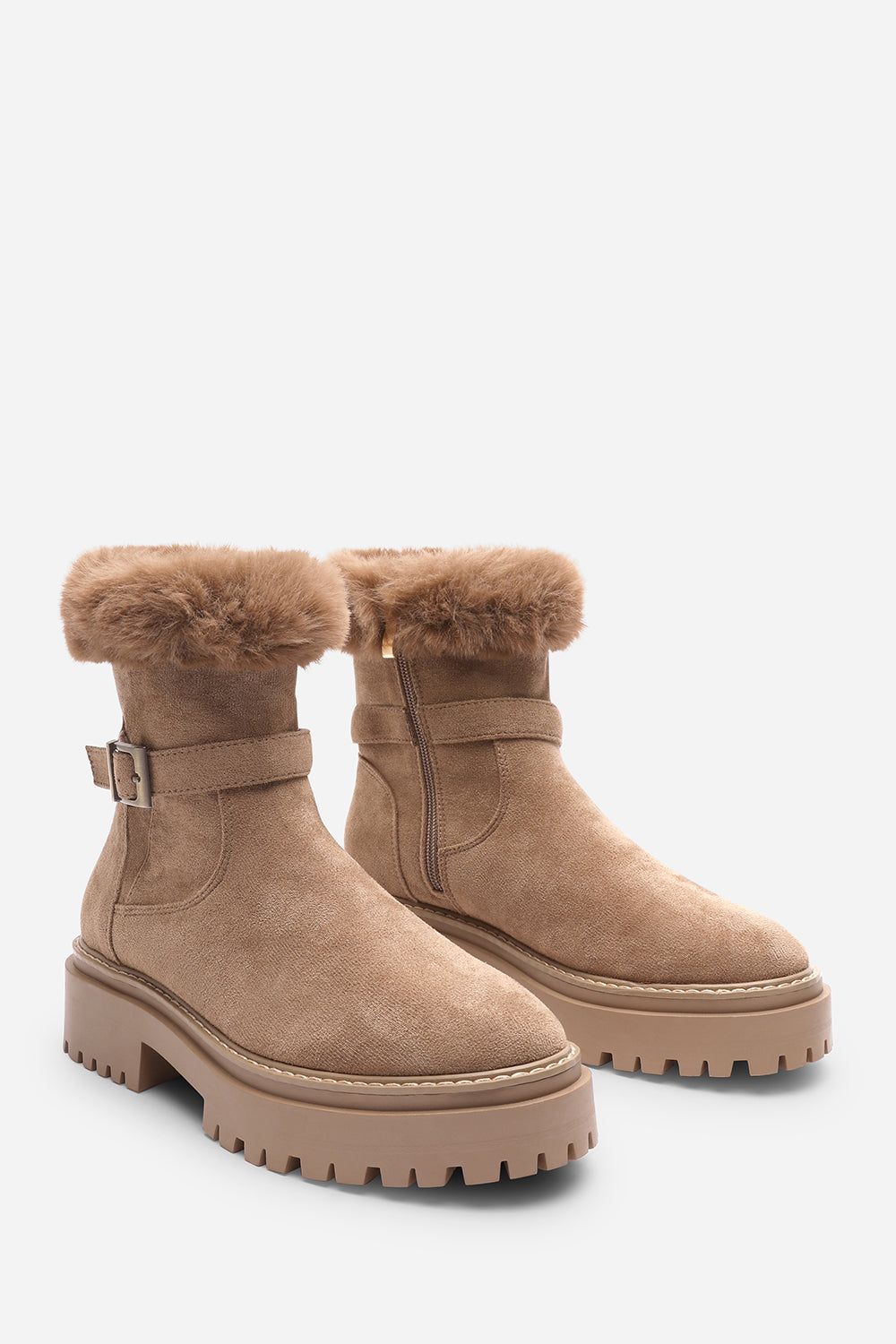 Where's That From 'Rayne' Suede Low Heel Ankle Boots with Faux Fur Cuff Buckle Detail image 4