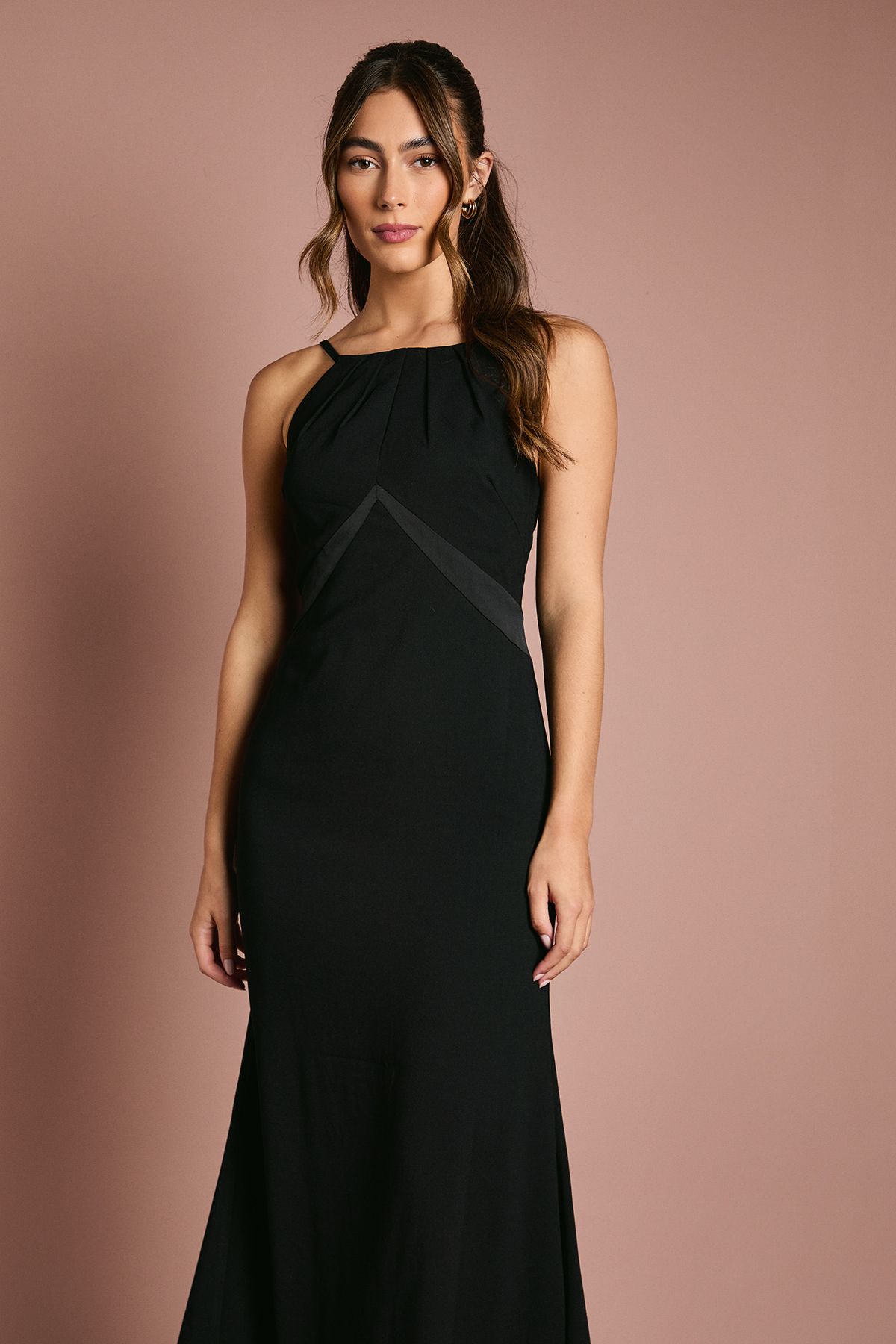 Coast Halter Maxi Bridesmaid Dress with Back Sash Detail Black image 2