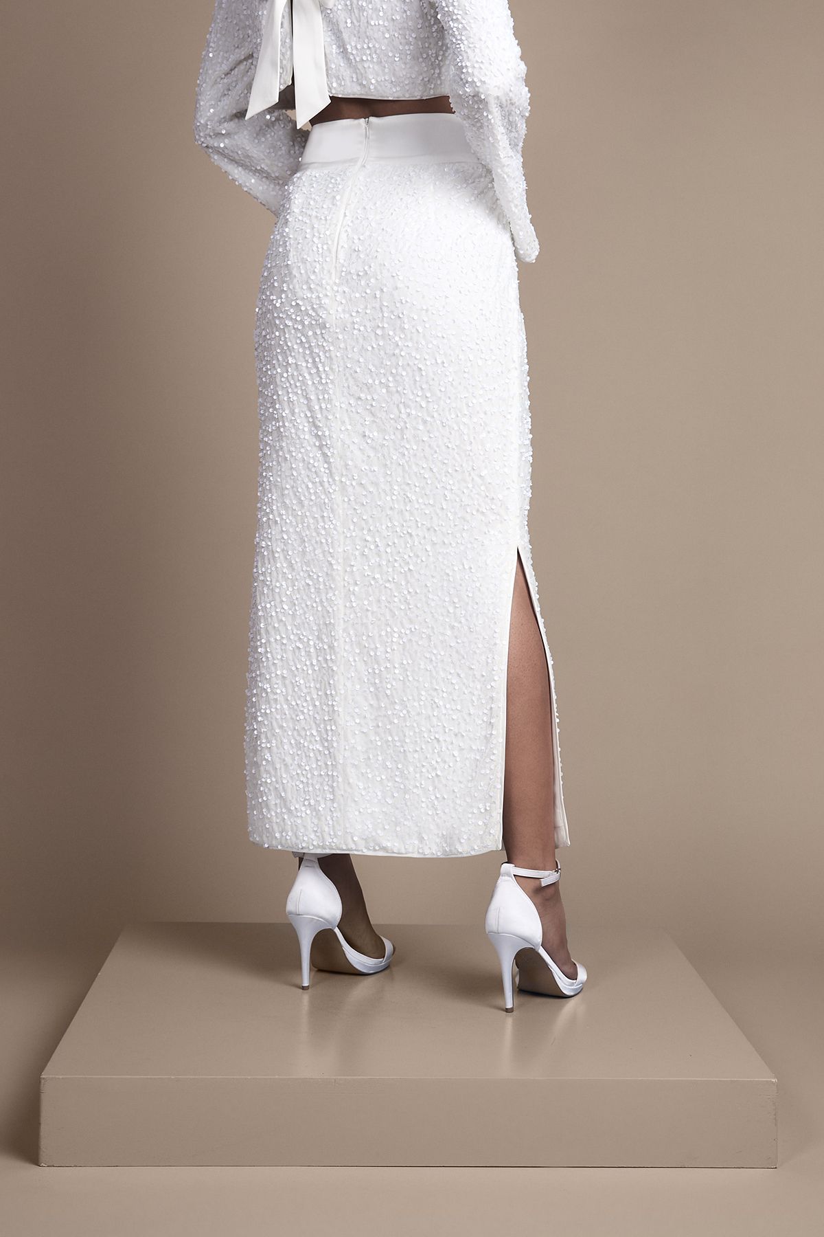 Coast Velvet Sequin Column Midi Skirt Ivory image 3