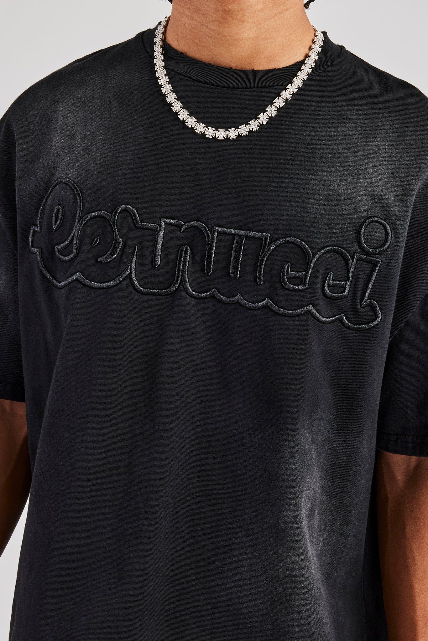 Cernucci Boxy Washed Embroidered T-Shirt - Black image 2