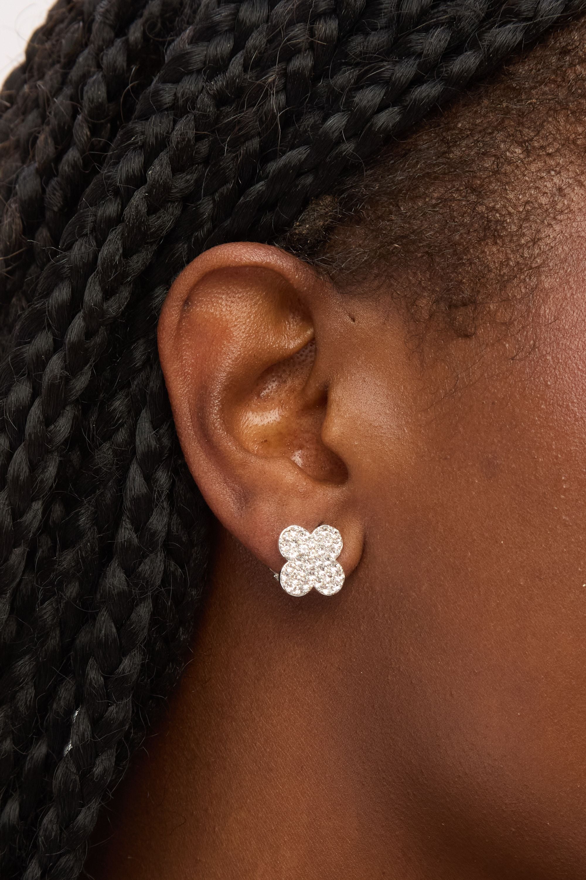 Jon Richard Silver Plated and Pave Clover Clip Earrings image 2