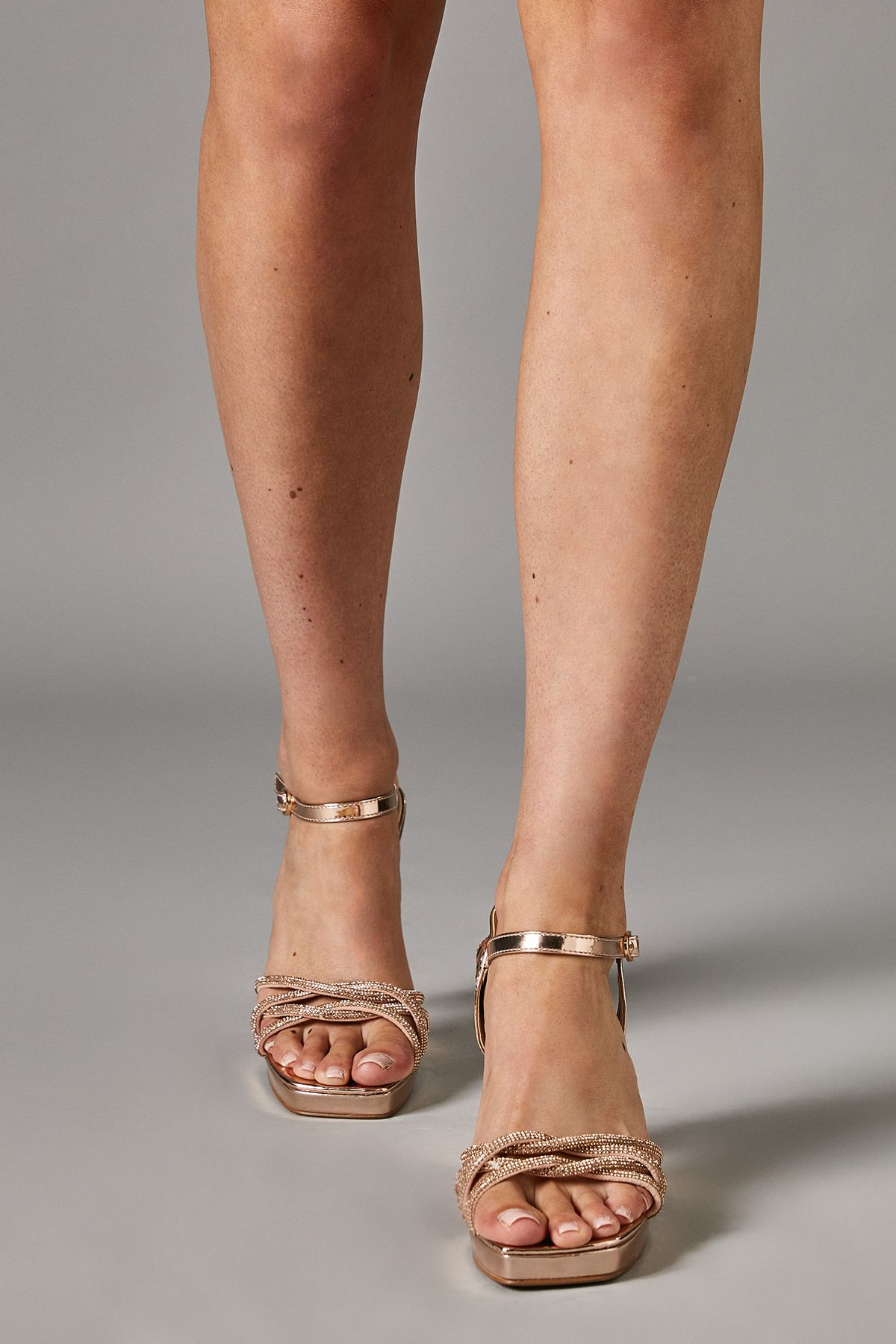 Coast Taylor Faux Leather Diamante Platform Heel Sandals Champagne image 2