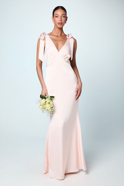Coast Coast Honoured Satin Back Crepe V Neck Tie Shoulder Maxi Bridesmaid Dress Blush