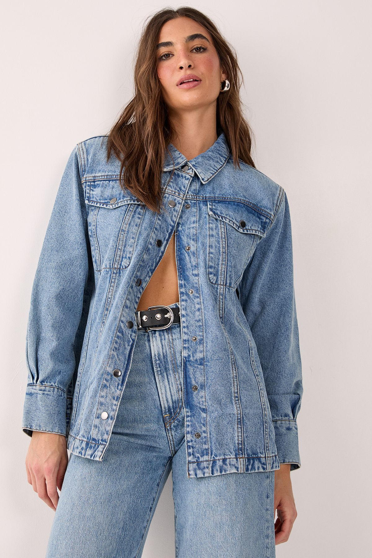 NastyGal Denim Shoulder Pad Shirt Vintage Blue image 1