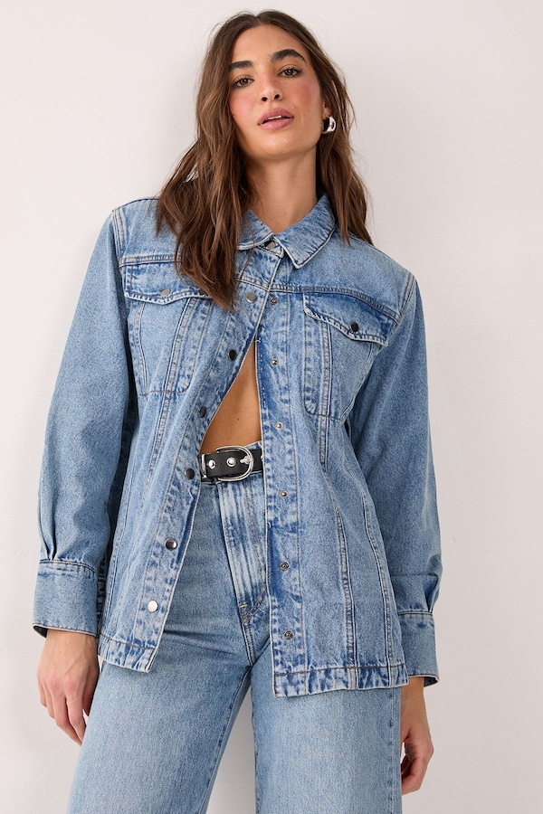 NastyGal Denim Shoulder Pad Shirt Vintage Blue