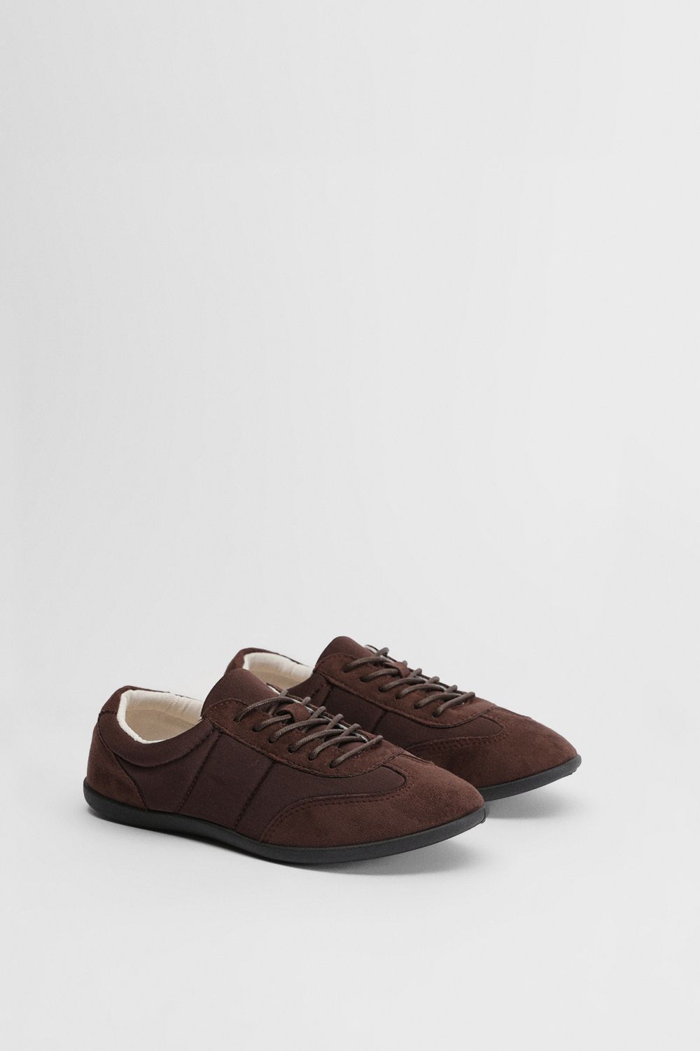 Oasis Tracey Faux Suede Flat Lace Up Trainers Chocolate