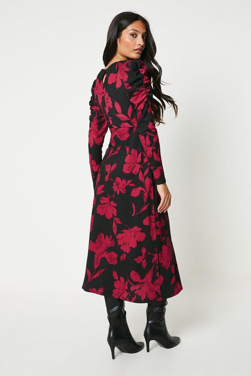 Dorothy Perkins Red Floral Keyhole Midi Dress Black image 3