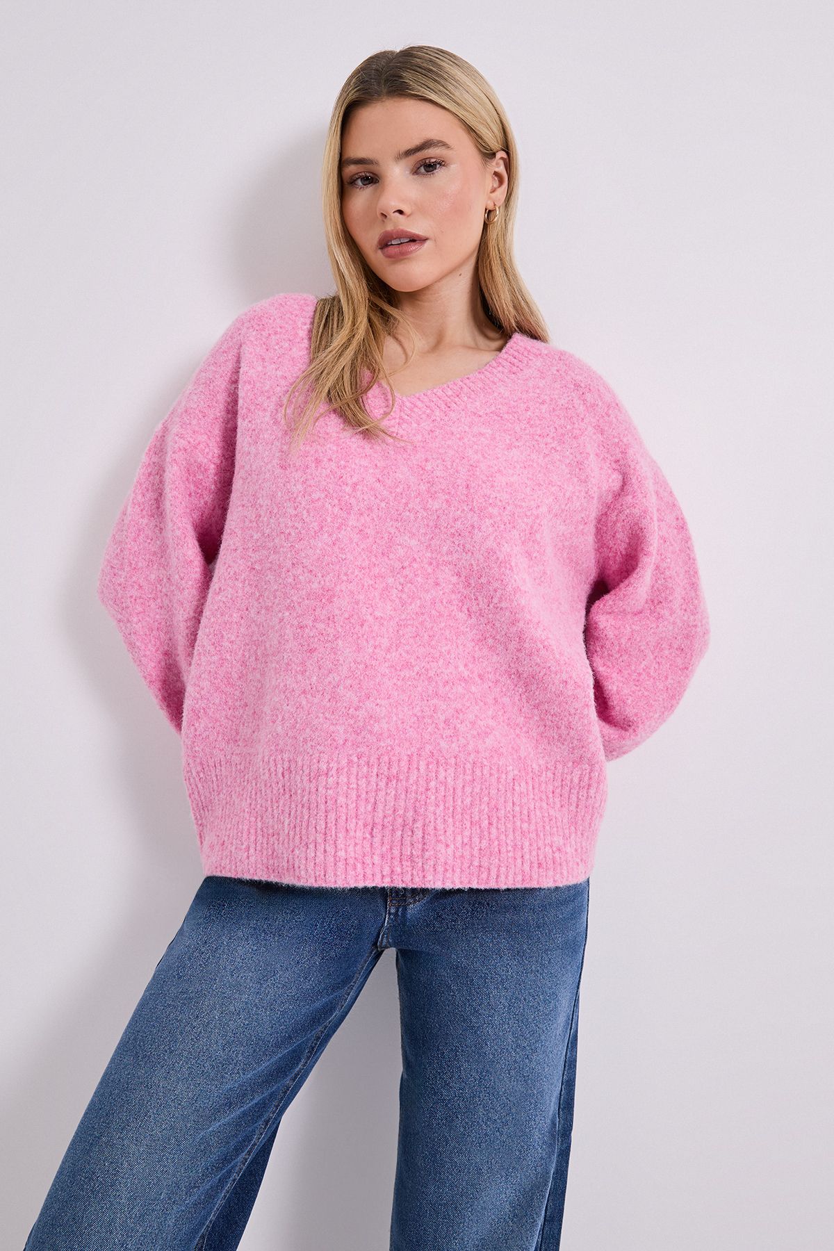Dorothy Perkins V Neck Marl Jumper Pink image 1