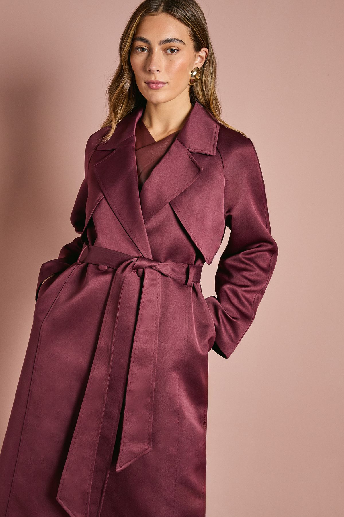 Coast Malbec Satin Occasion Belted Trench Coat Malbec image 5