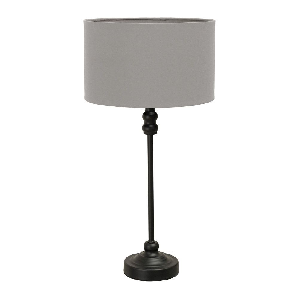 ValueLights Maggie Black Metal Candlestick Table Lamp with Fabric Drum Shade and LED Bulb image 2