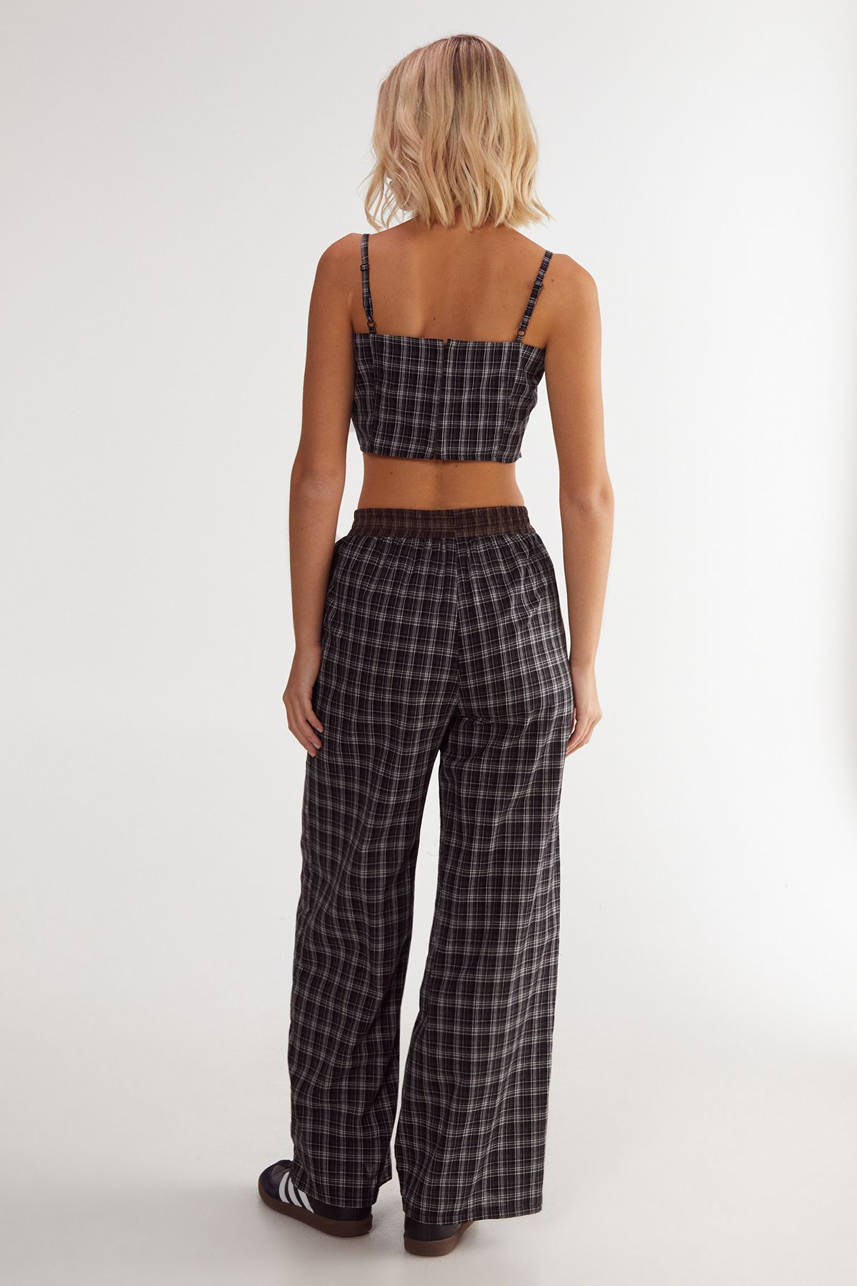 NastyGal Splice Check Straight Leg Pant Navy image 4