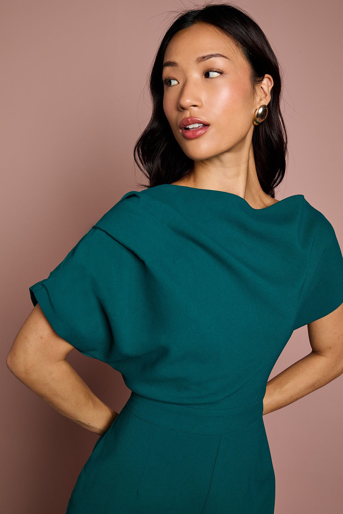 Coast Petite Pleat Off The Shoulder Jumpsuit Emerald image 4