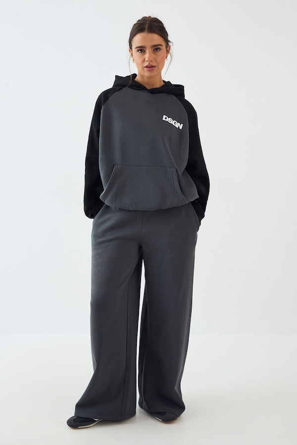 DSGN Studio DSGN Studio Colour Block Oversized Hooded Tracksuit Charcoal