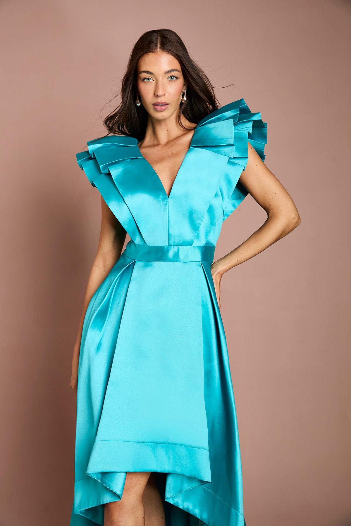 Coast Frill Sleeve V Neck Midi Dress Teal image 2