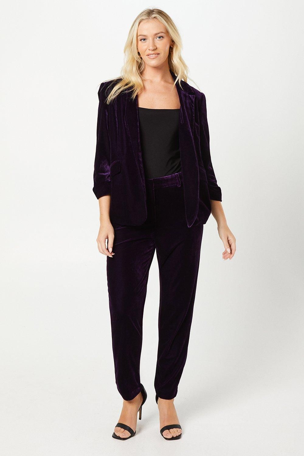 Dorothy Perkins Velvet Tailored Trouser Midnight Purple image 4