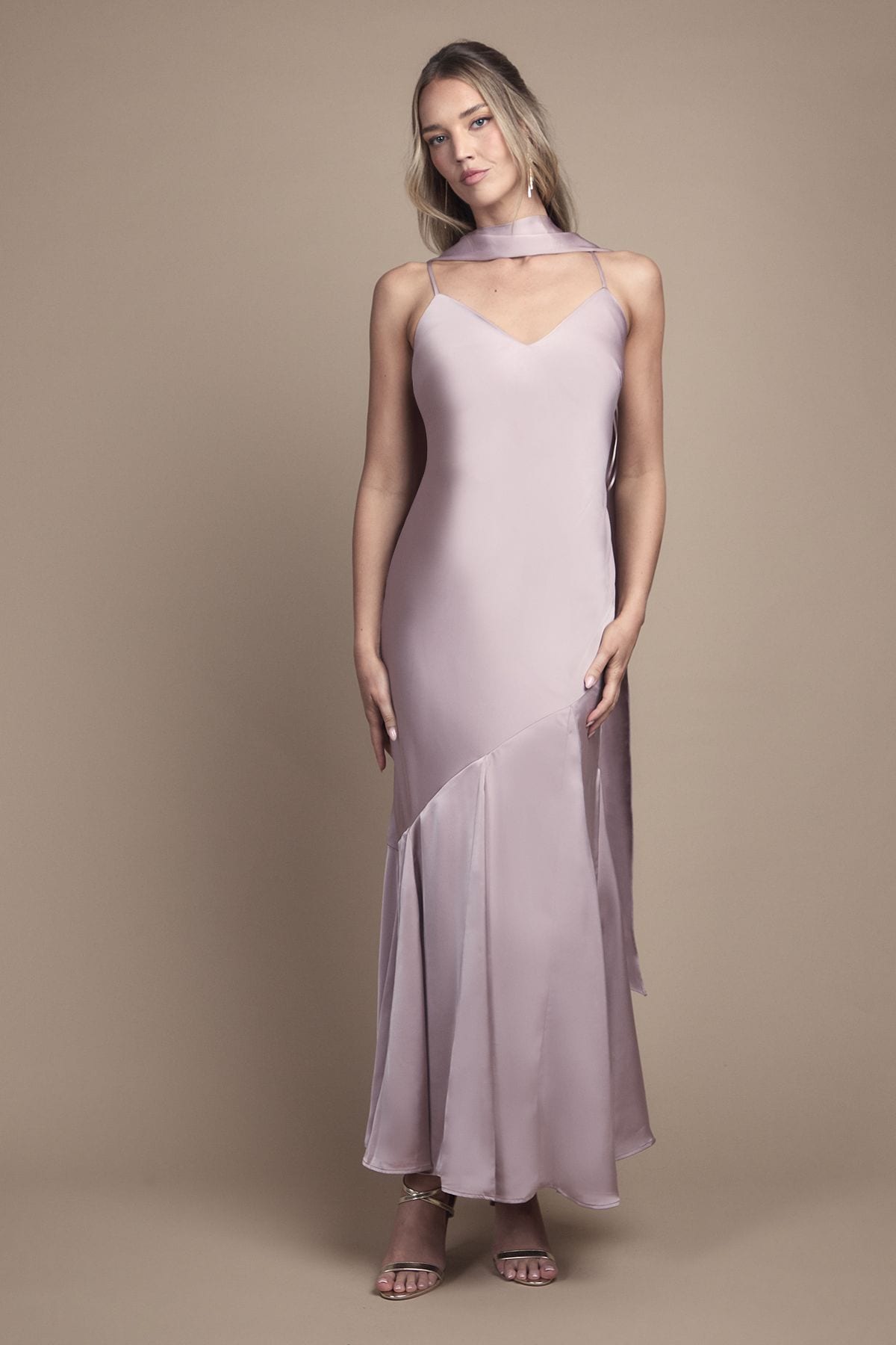 Oasis Oasis By Coast Satin Scarf Detail Strappy Maxi Bridesmaid Dress Rose