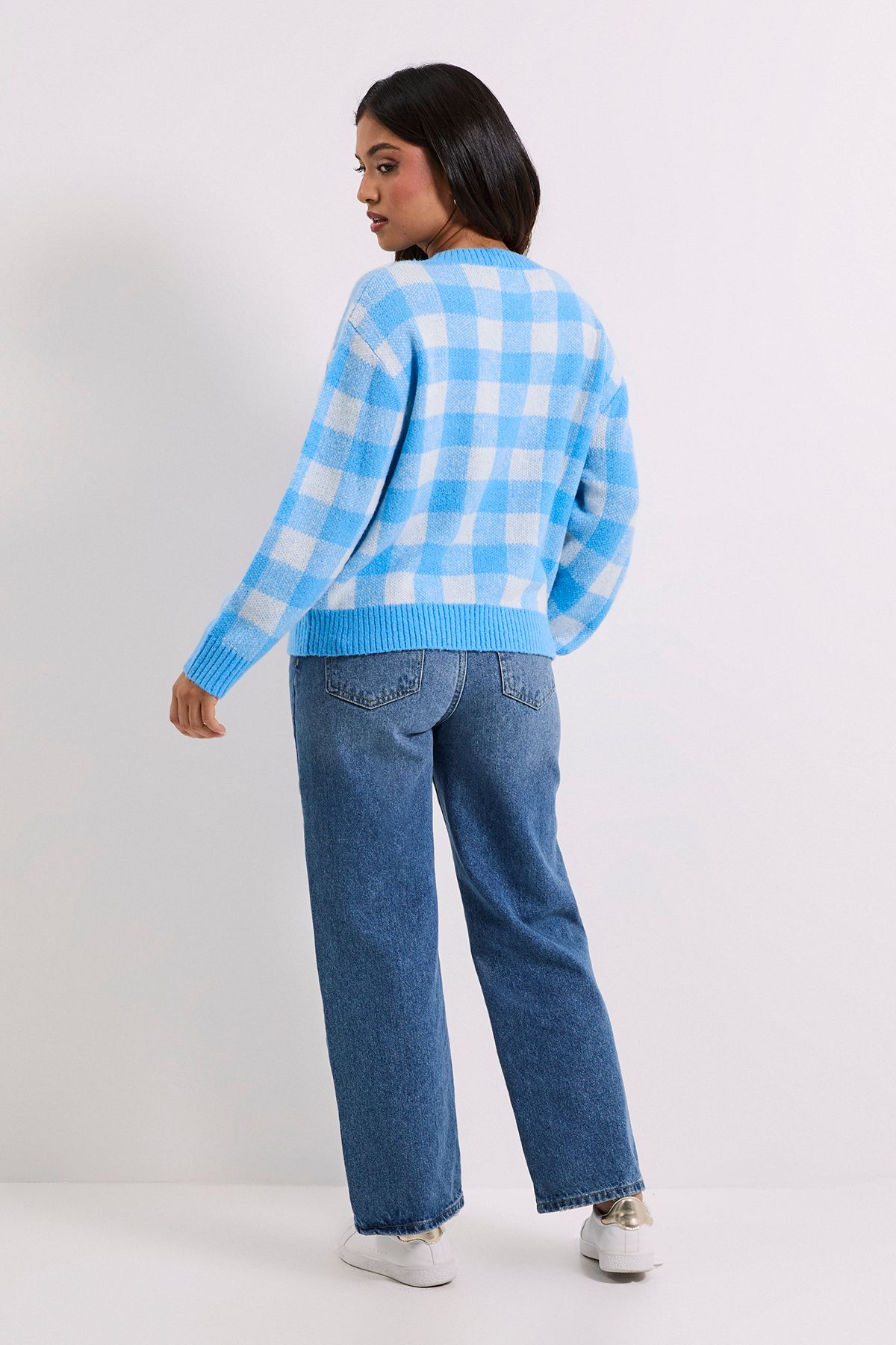 Dorothy Perkins Petite Check Crew Neck Jumper Light Blue image 3