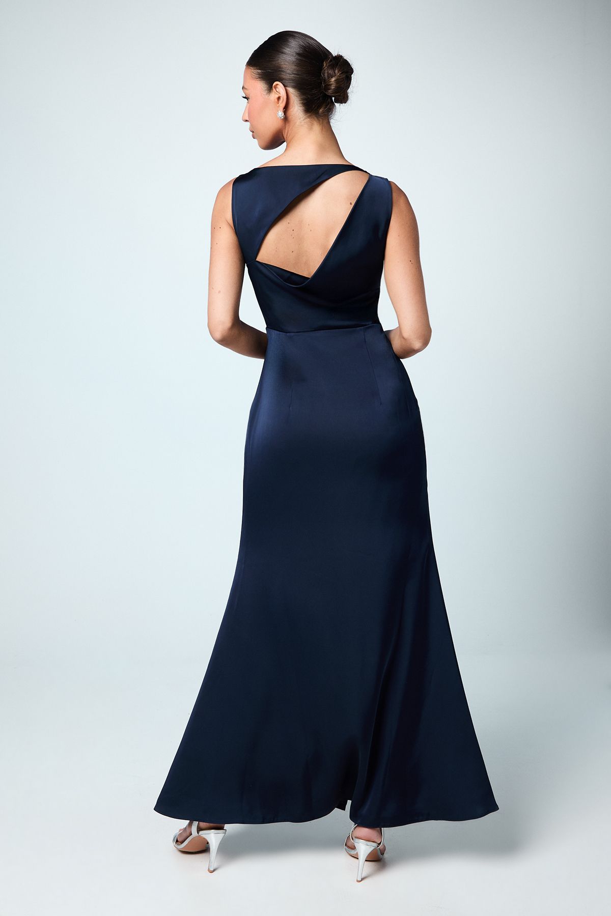 Coast Asymmetric Back Detail Satin Bridesmaid Dress Navy image 3