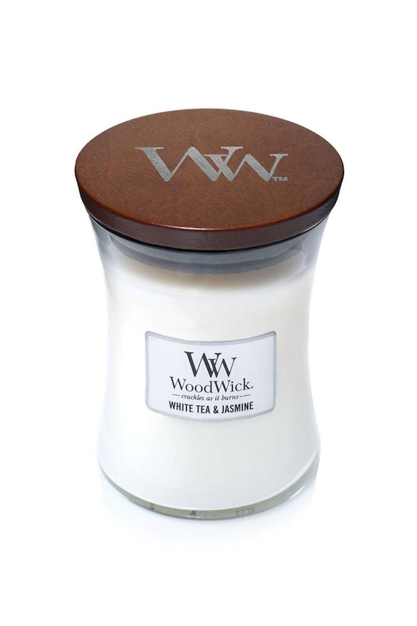 Woodwick White Tea And Jasmine Medium Candle White