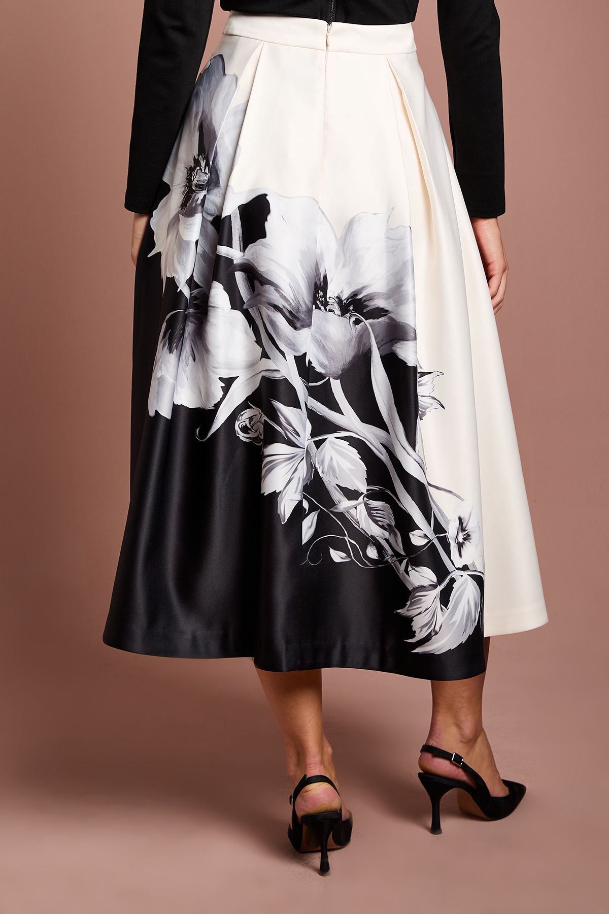 Coast Satin Midi Skirt With Placement Print Black image 5