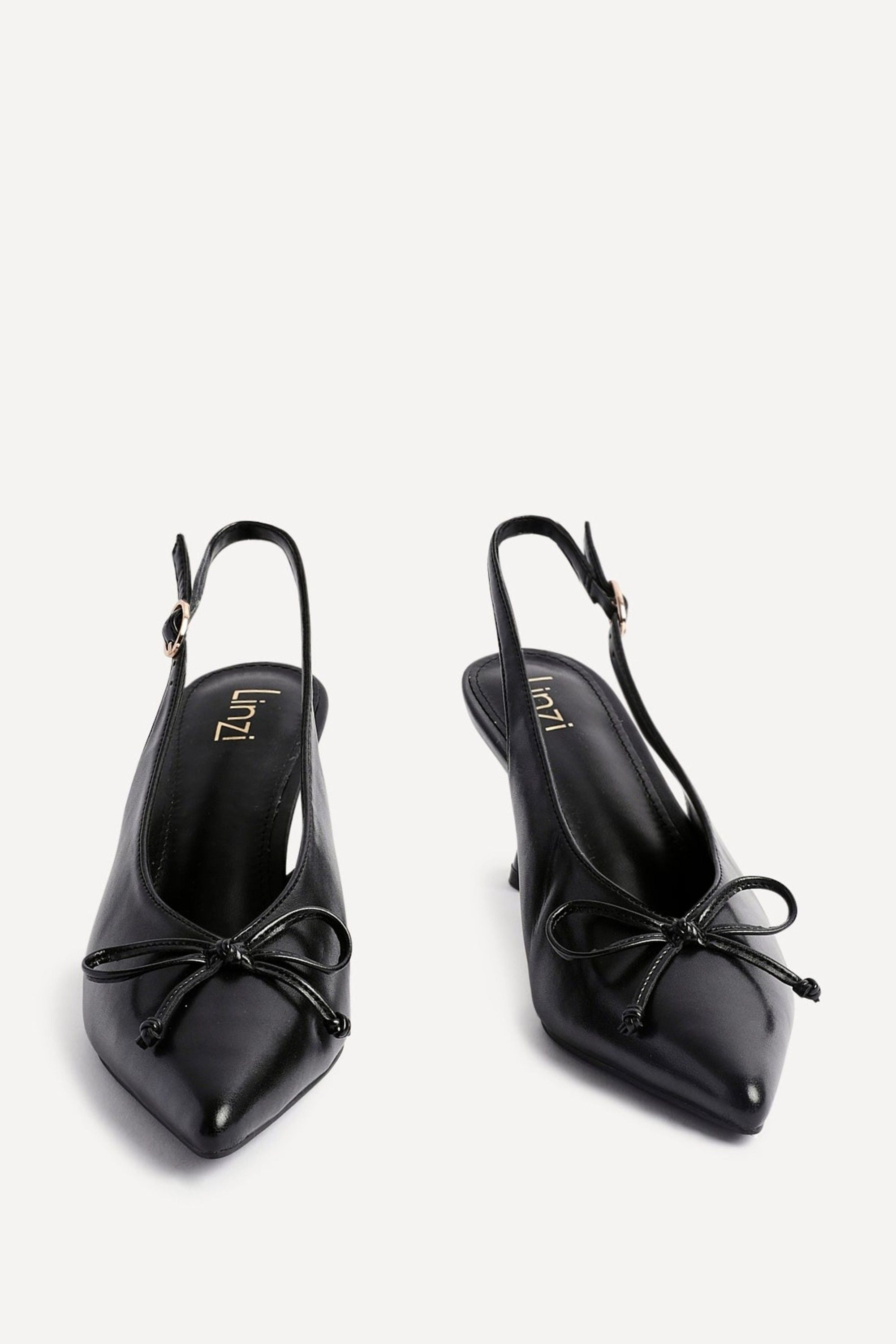 Linzi Ribbon Black Faux Leather Slingback Court Heel image 3