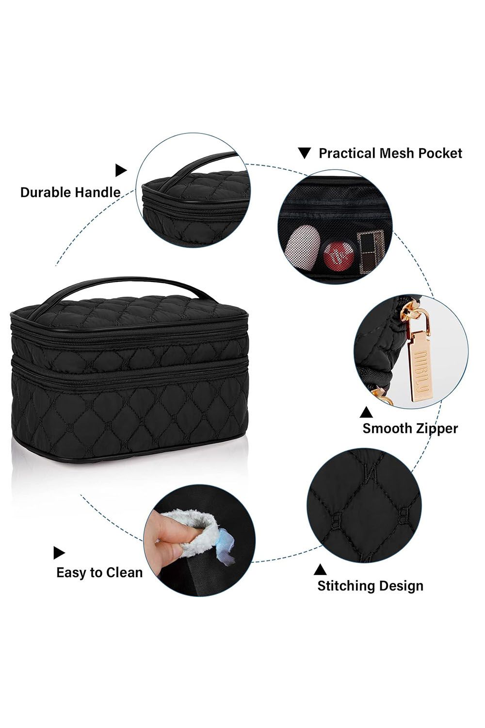 SHEONLY Large Capacity Double Layers Waterproof Travel Makeup Bag Toiletry Bag For Dormitory & Bedroom Vanity Case image 3