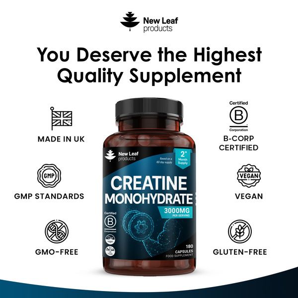 New leaf health Creatine Monohydrate Capsules 3000mg - Gym Workout Supplement image 4