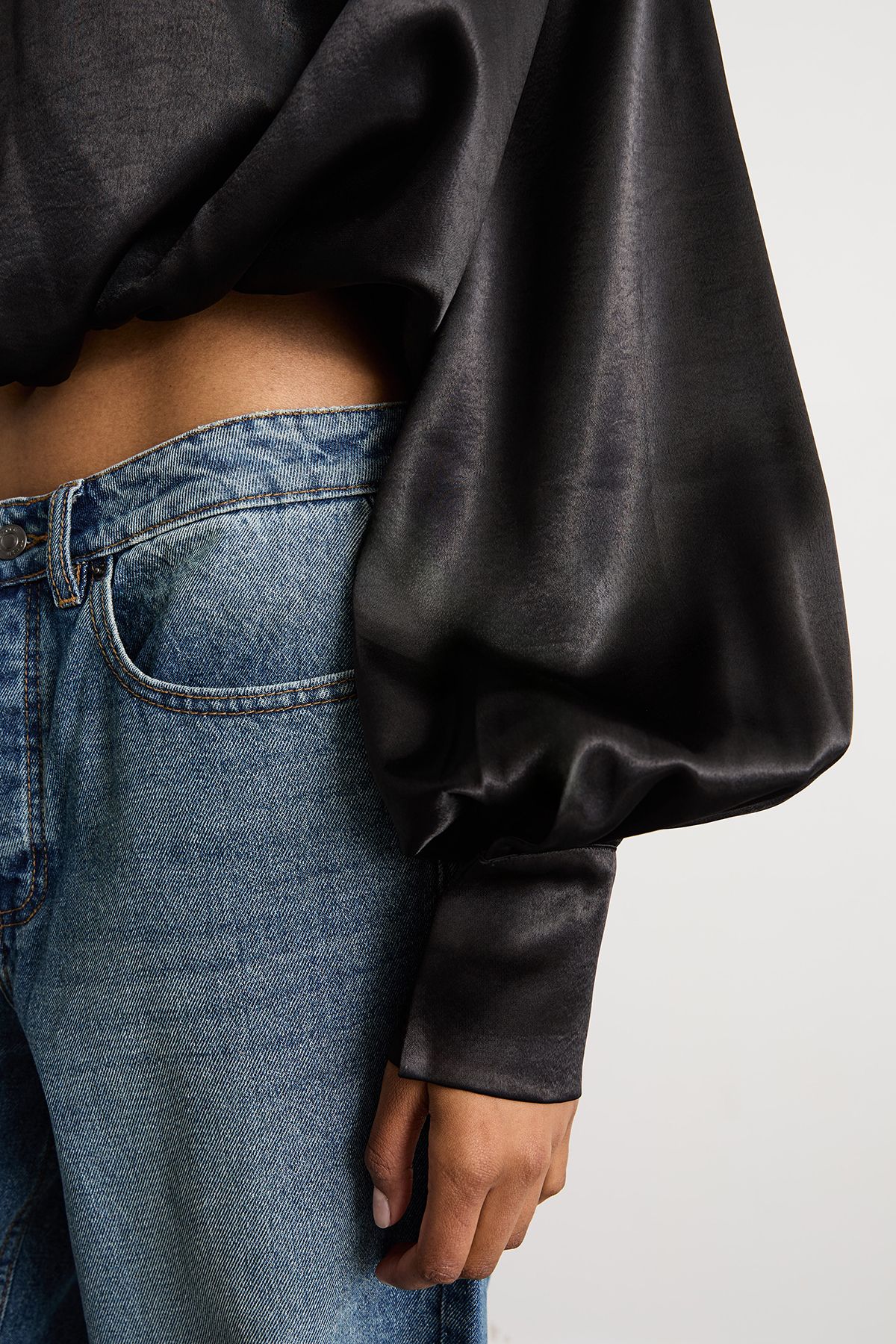 Warehouse Extreme Shoulder Draped Satin Blouse Black image 4