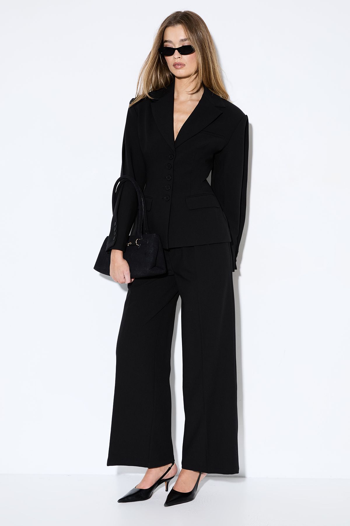 MissPap Premium Pleat Front Wide Leg Trousers Black