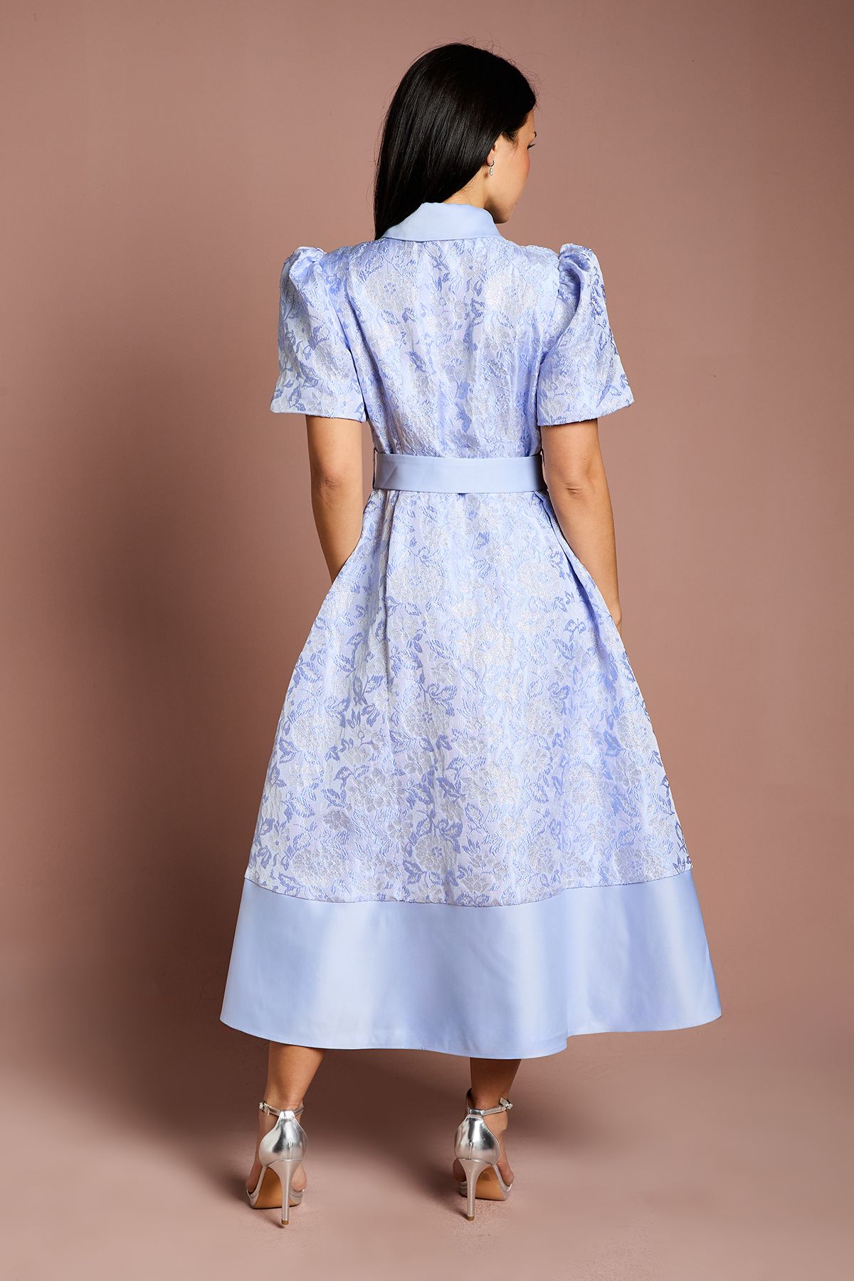 Coast Petite Short Sleeve Shirt Jacquard Midi Dress Blue image 3