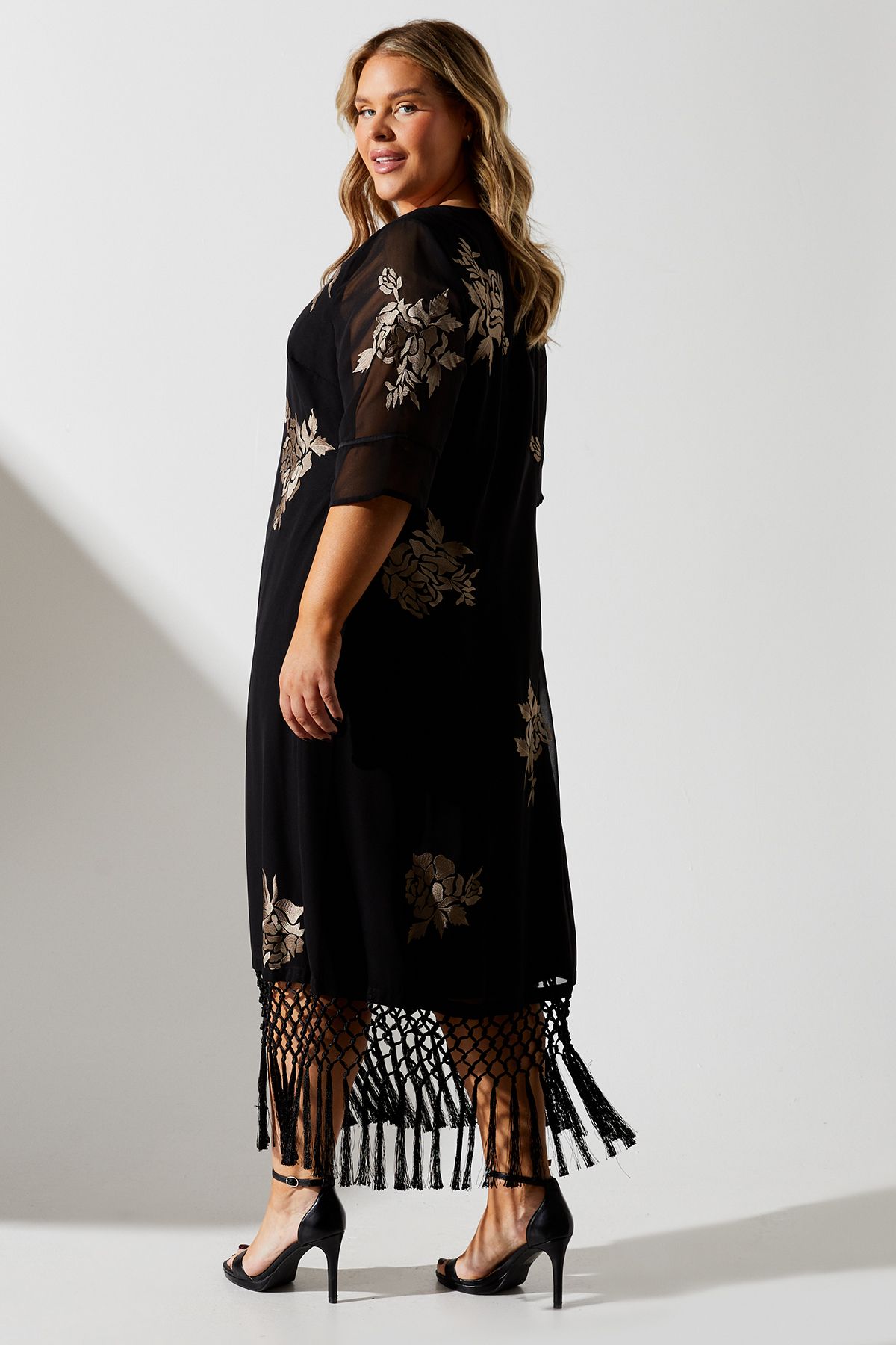 Coast Plus Fringe Hem Embellished Shift Dress Black image 3