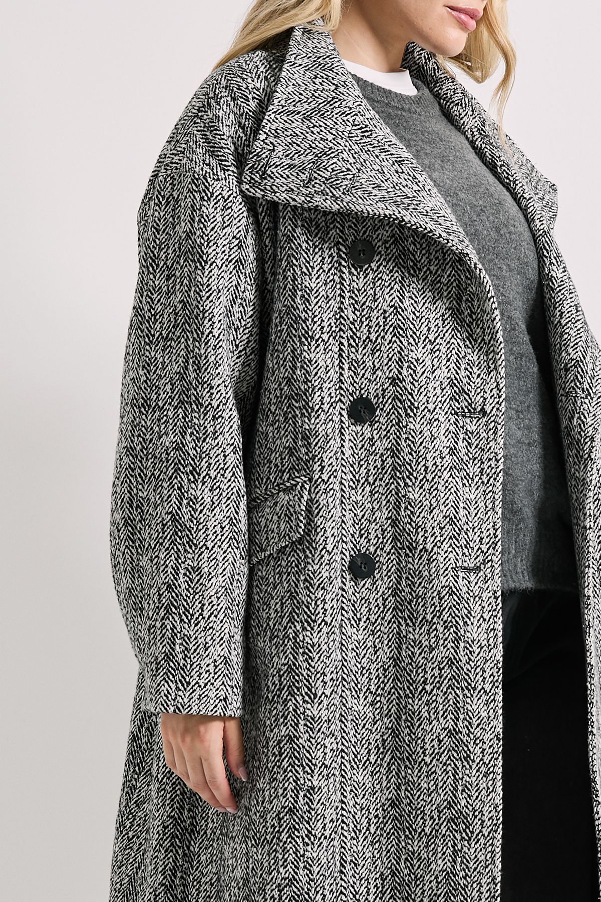 Dorothy Perkins Funnel Neck Button Detail Longline Coat Grey Marl image 4