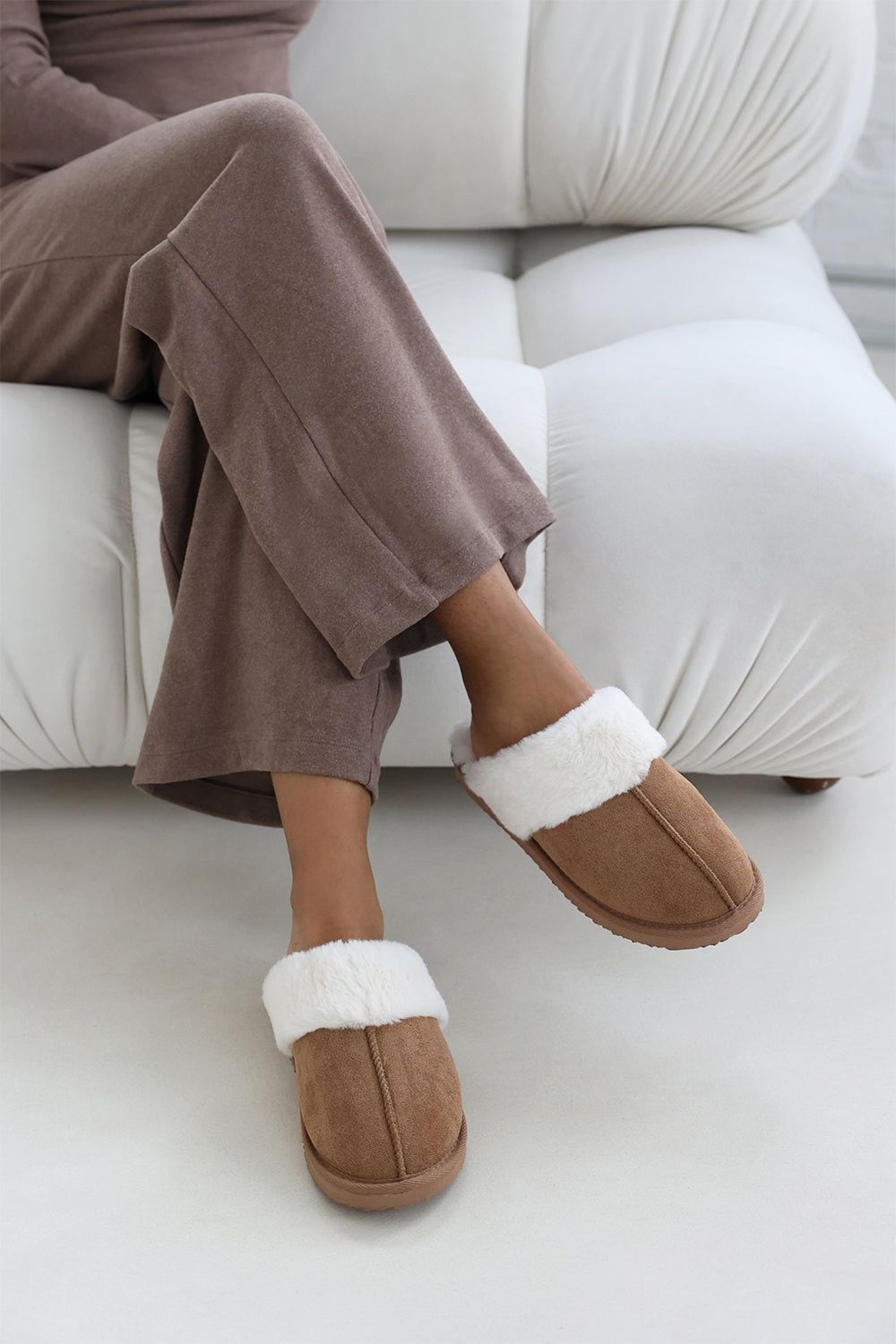 Where's That From 'Xandra' Suede Mule Slippers With Cosy Faux Fur Trim image 1
