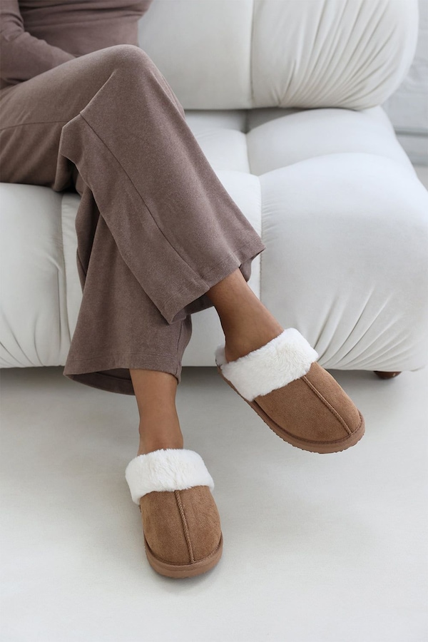 Where's That From 'Xandra' Suede Mule Slippers With Cosy Faux Fur Trim
