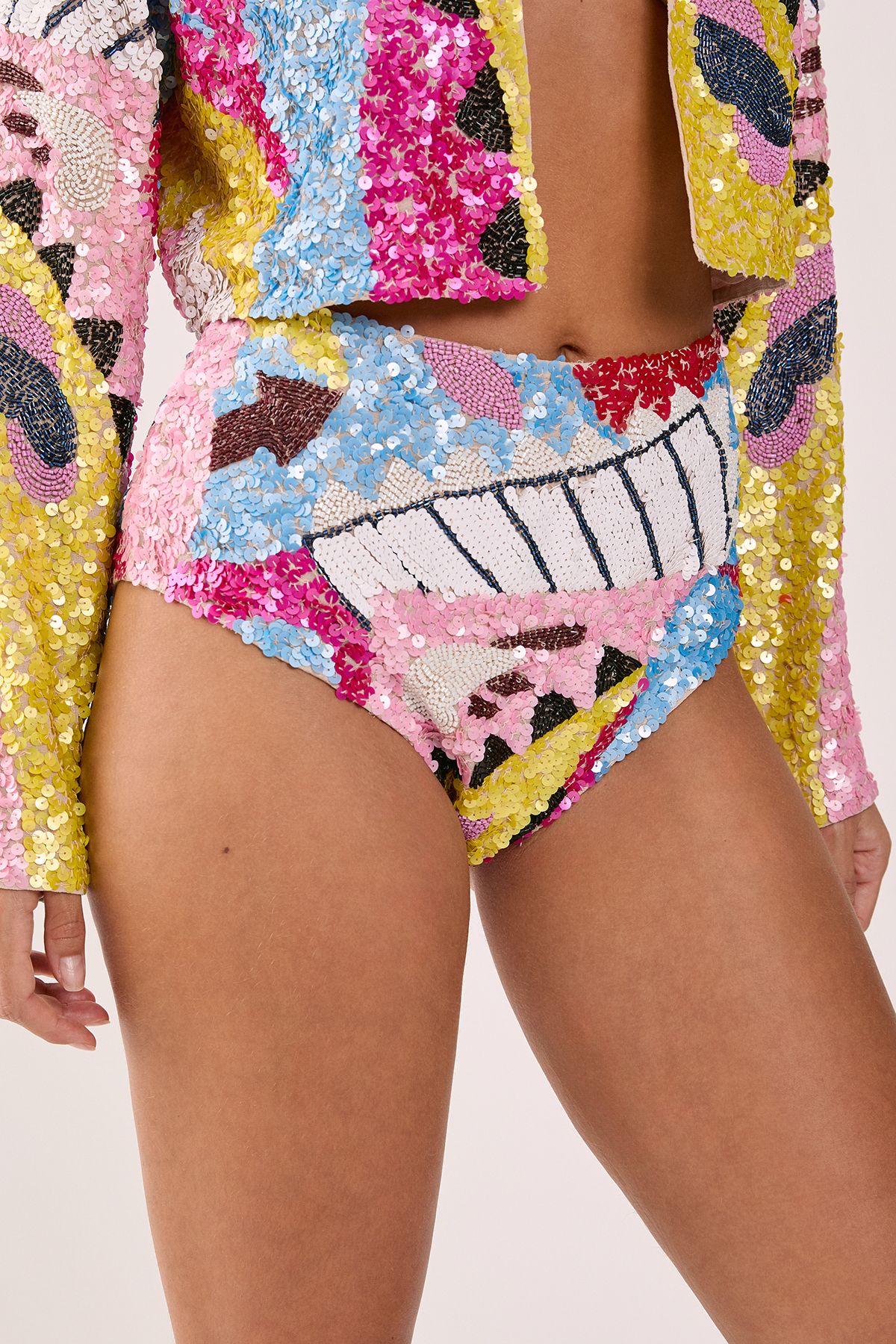 NastyGal Abstract Placement Embellished Booty Shorts Multi image 2