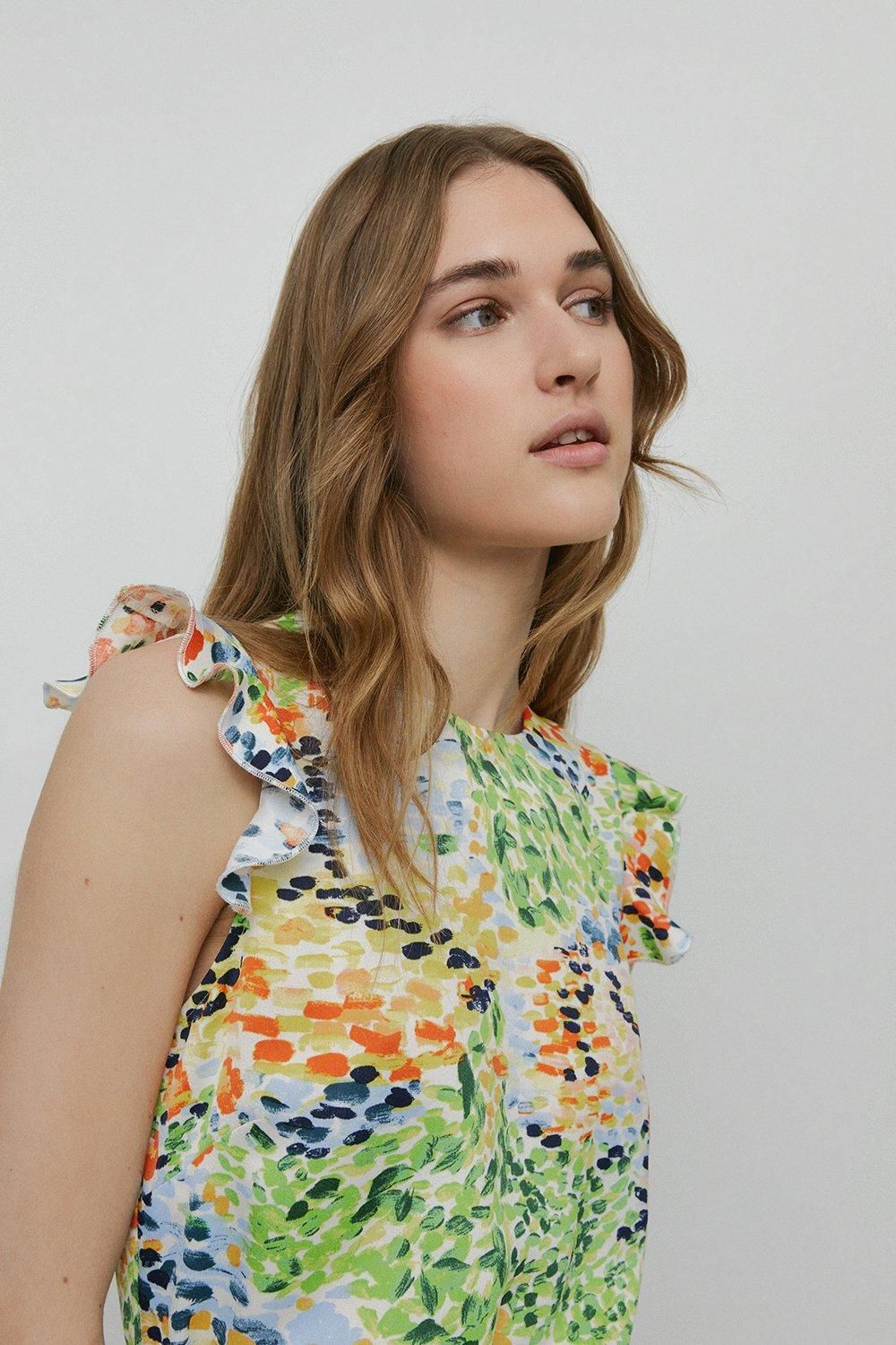 Warehouse Abstract Spot Ruffle Hem Dress Multi image 2